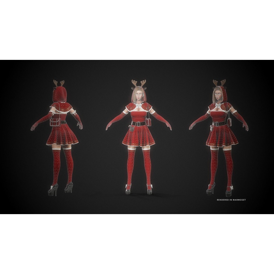 Christmas Girl 3D Model – Low Poly Rigged Character with PBR Textures - View 5