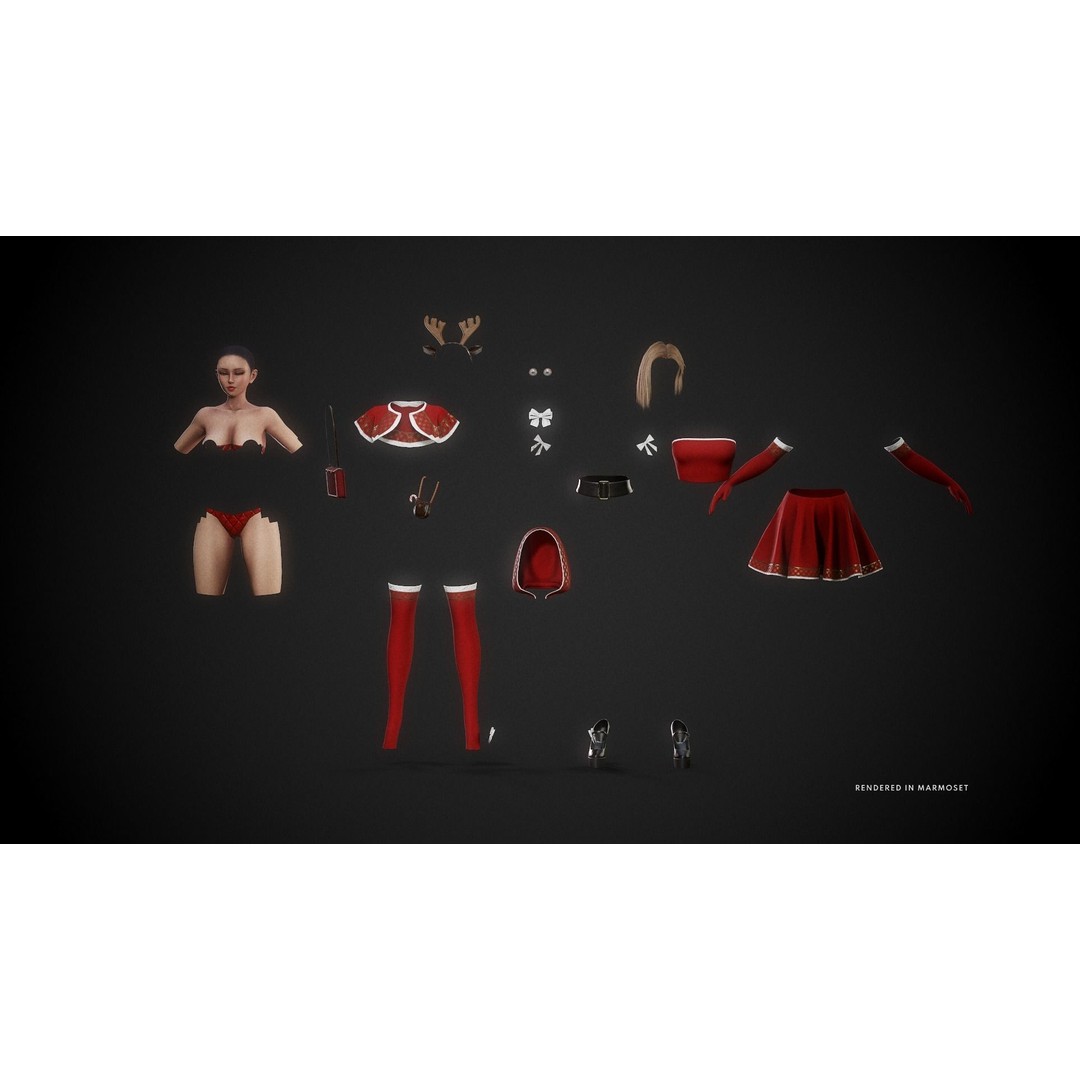 Christmas Girl 3D Model – Low Poly Rigged Character with PBR Textures - View 6