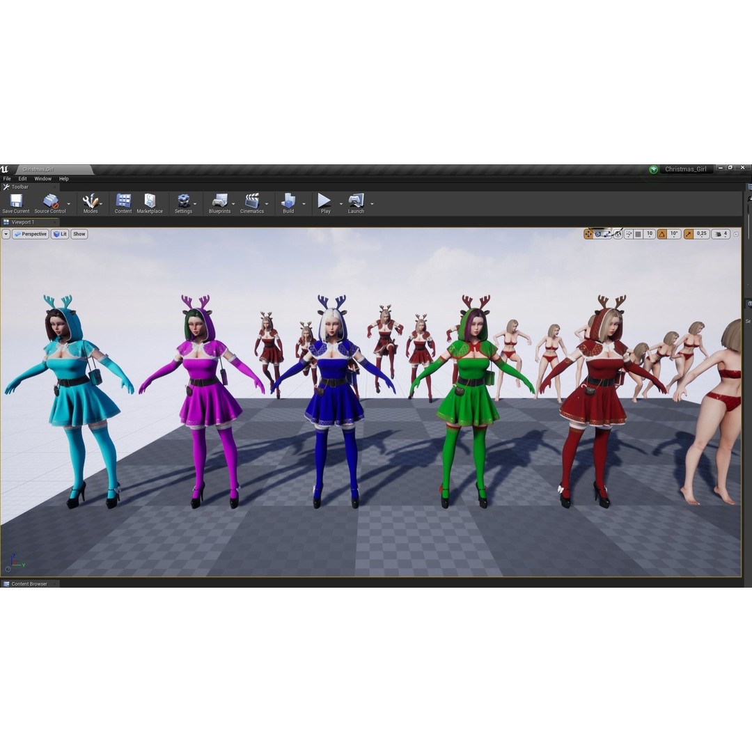 Christmas Girl 3D Model – Low Poly Rigged Character with PBR Textures - View 9