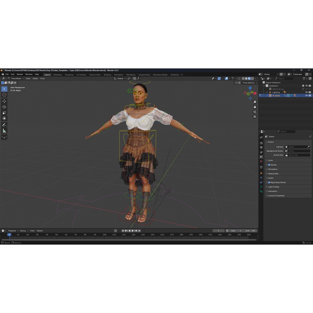 Medieval Steampunk Woman 3D Model – Low Poly Rigged Character, FBX - View 15