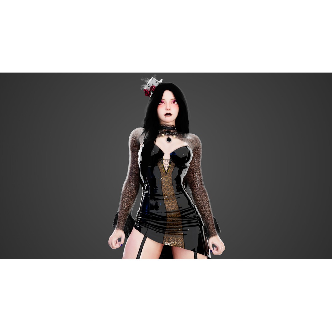 Gothic Vampire Girl 3D Model – Low Poly Rigged Character, FBX - View 10