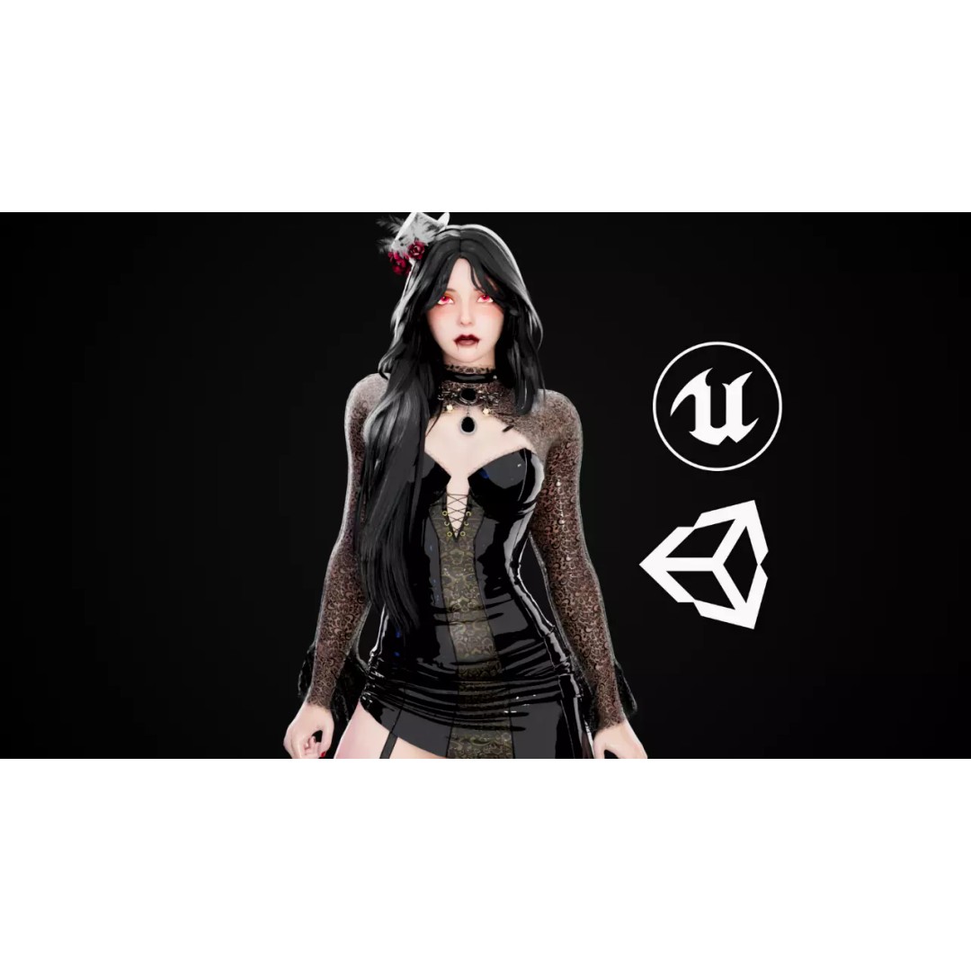 Gothic Vampire Girl 3D Model – Low Poly Rigged Character, FBX - View 2