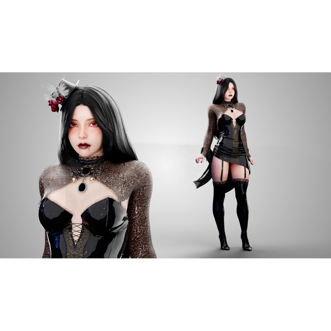 Gothic Vampire Girl 3D Model – Low Poly Rigged Character, FBX - View 3