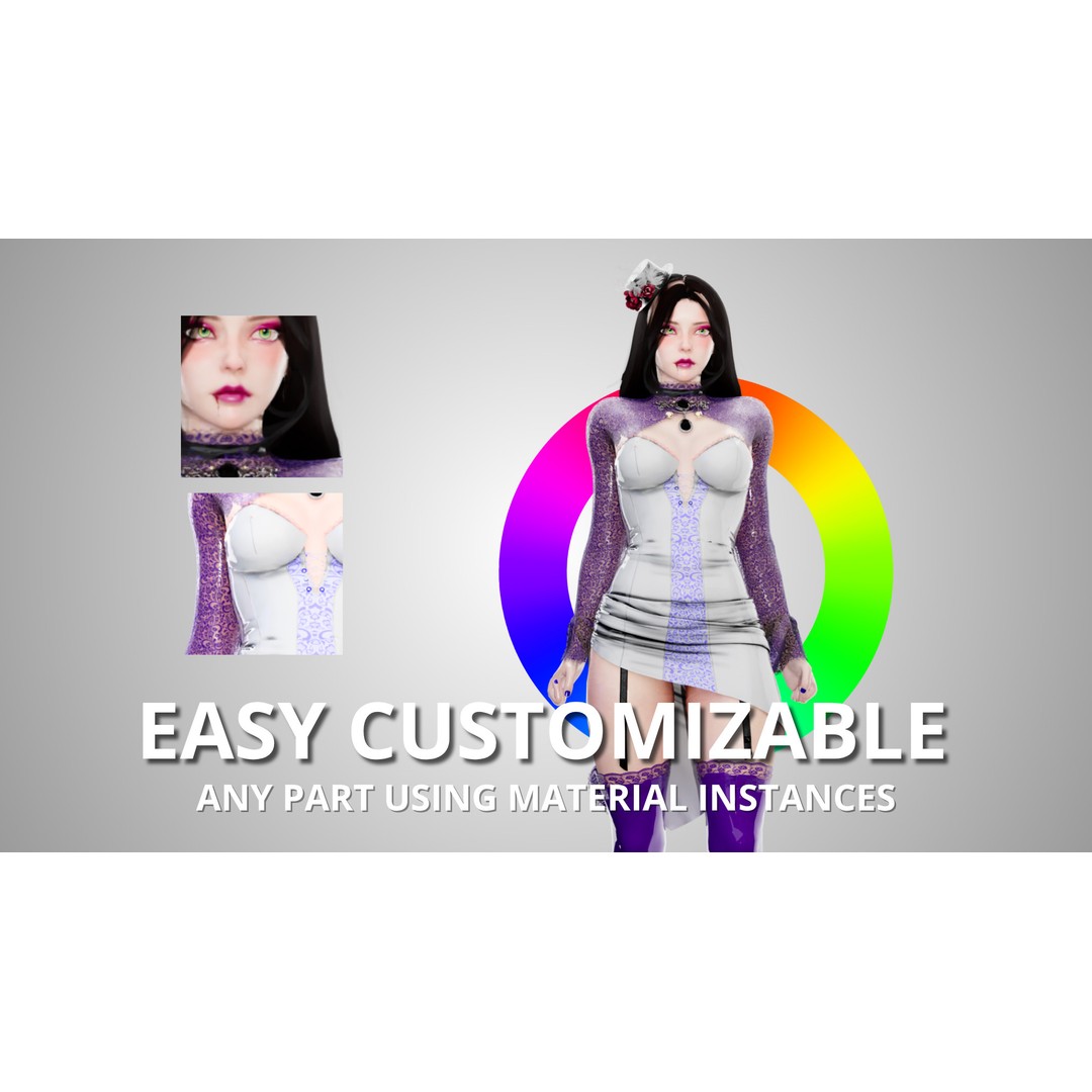 Gothic Vampire Girl 3D Model – Low Poly Rigged Character, FBX - View 5