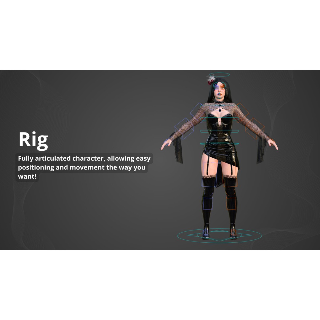Gothic Vampire Girl 3D Model – Low Poly Rigged Character, FBX - View 6
