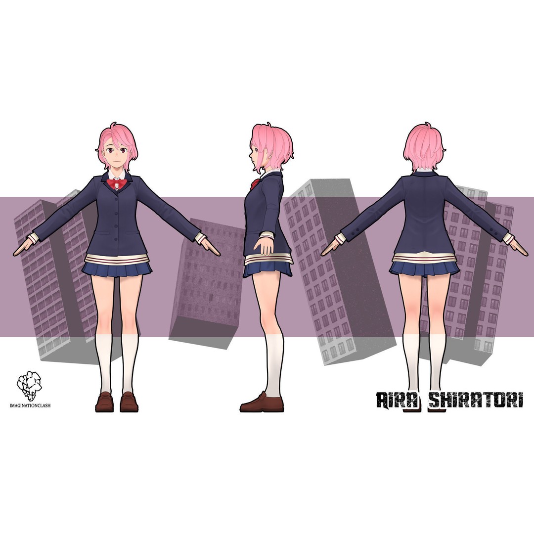 Aira Shiratori 3D Model – Rigged Character with Textures for Blender - View 9