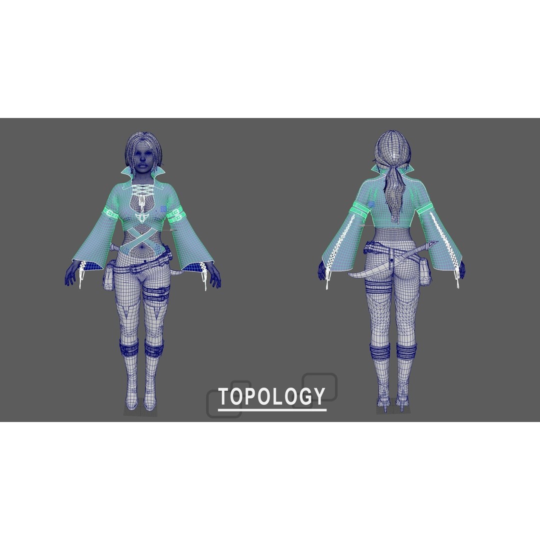 Fantasy Girl 3D Model – Low Poly Rigged Character with PBR Textures