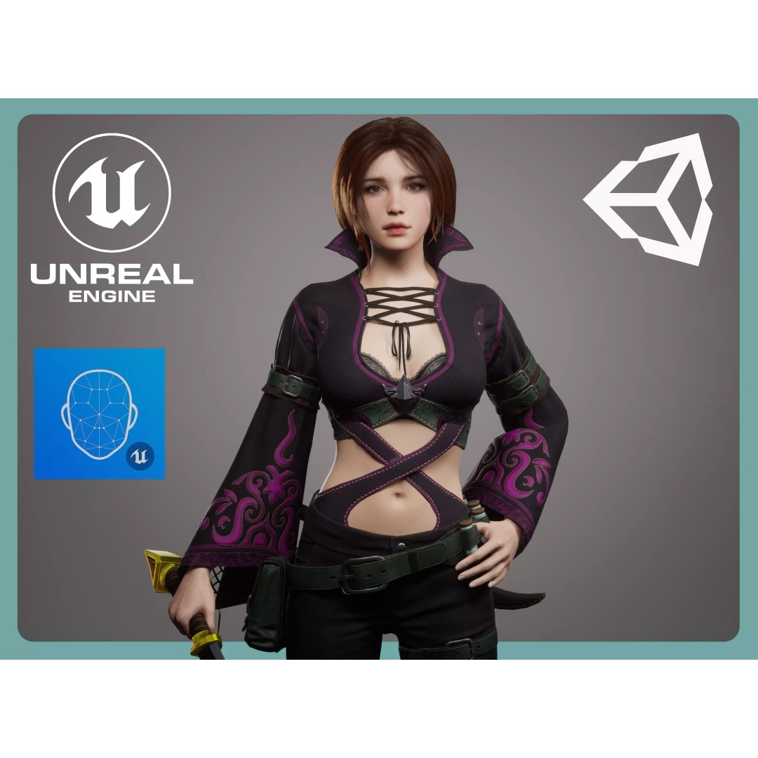 Fantasy Girl 3D Model – Low Poly Rigged Character with PBR Textures - View 2
