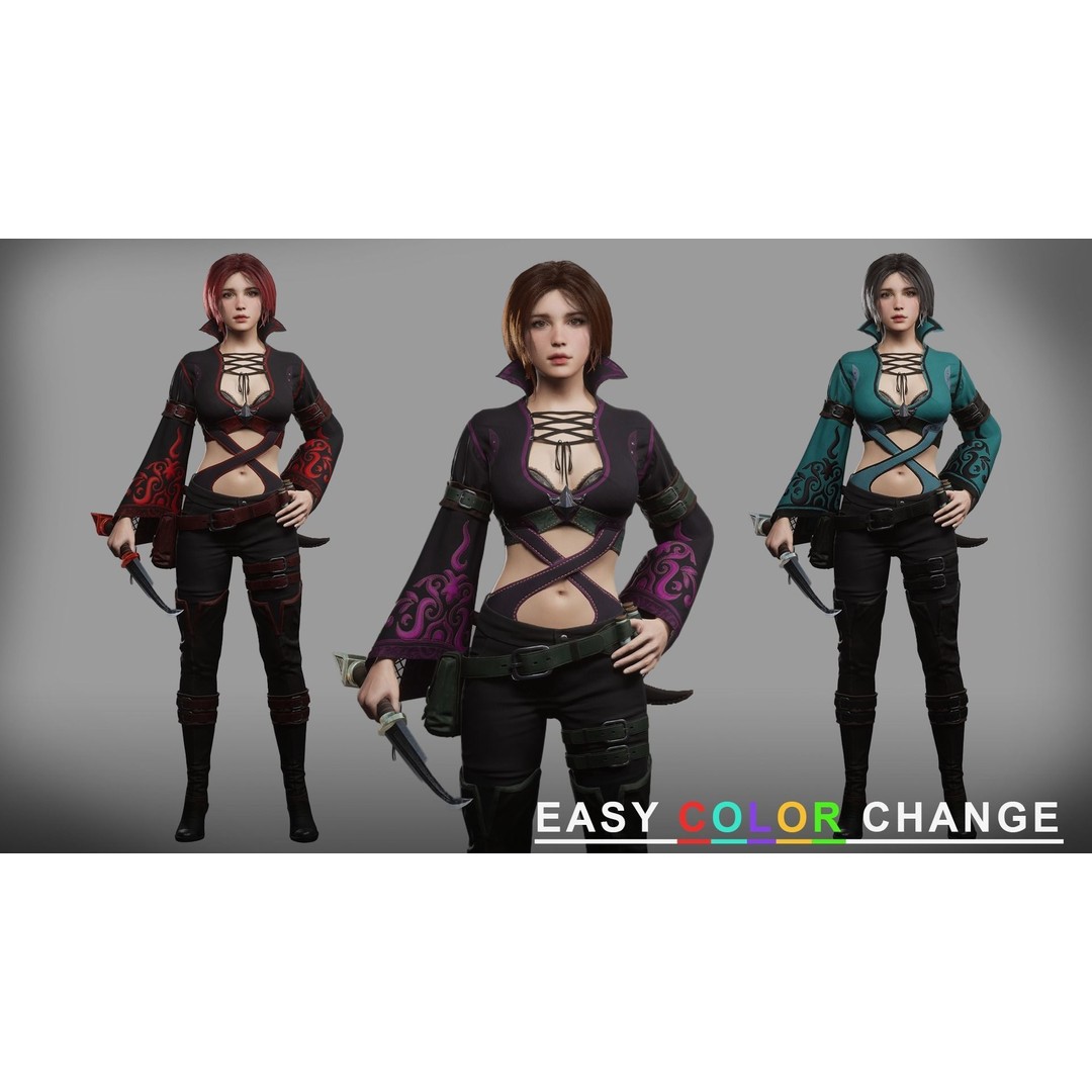 Fantasy Girl 3D Model – Low Poly Rigged Character with PBR Textures - View 3