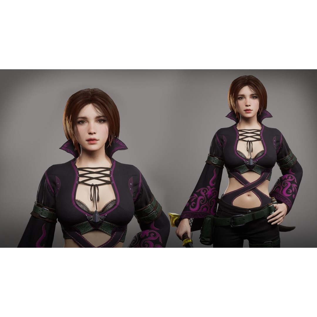Fantasy Girl 3D Model – Low Poly Rigged Character with PBR Textures - View 5