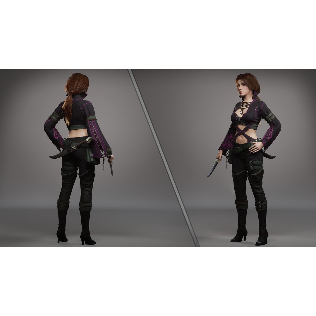 Fantasy Girl 3D Model – Low Poly Rigged Character with PBR Textures - View 6