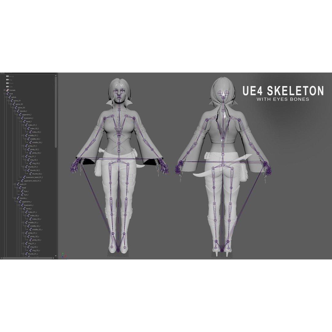 Fantasy Girl 3D Model – Low Poly Rigged Character with PBR Textures - View 7