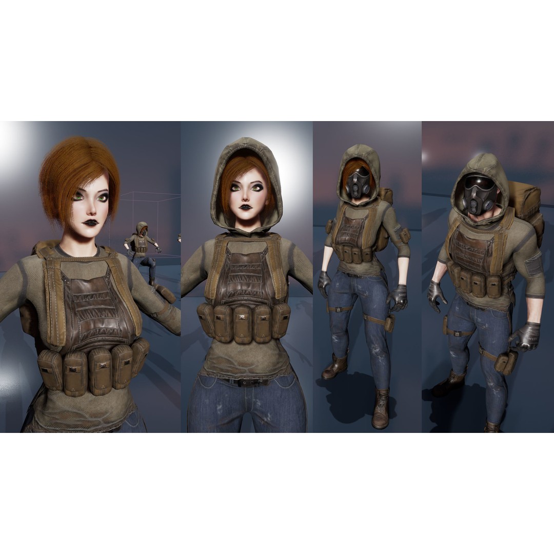 Survivor Man and Lady 3D Model – Low Poly Game Ready Character with PBR Textures