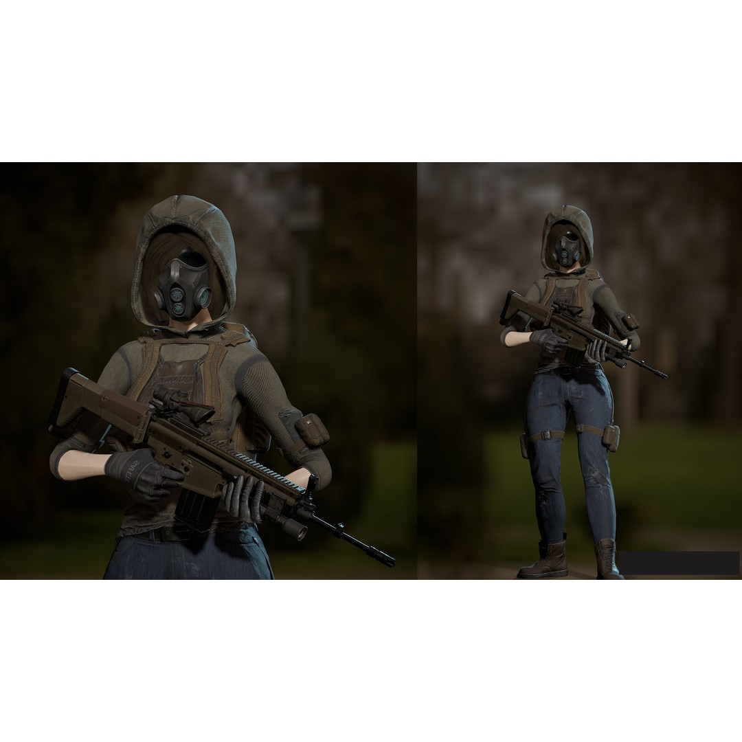 Survivor Man and Lady 3D Model – Low Poly Game Ready Character with PBR Textures - View 12