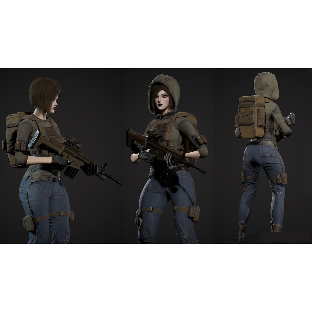 Survivor Man and Lady 3D Model – Low Poly Game Ready Character with PBR Textures - View 16