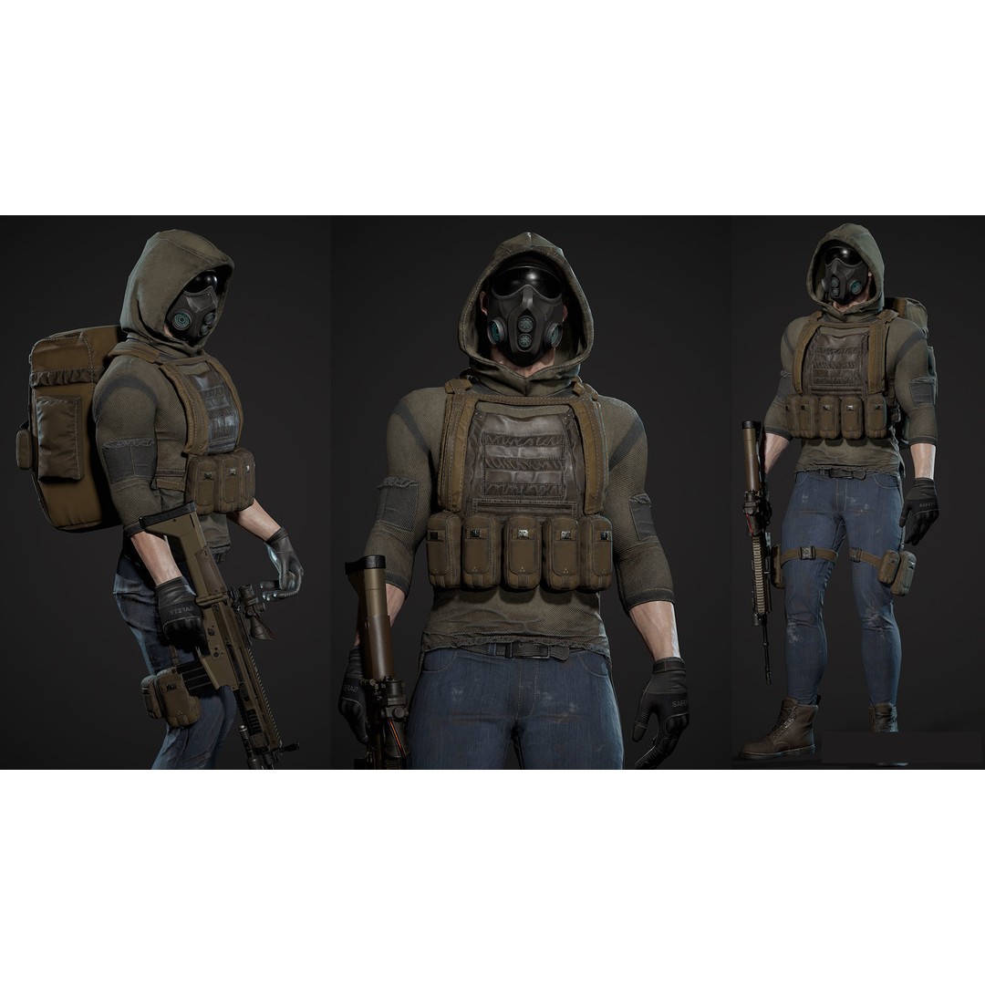 Survivor Man and Lady 3D Model – Low Poly Game Ready Character with PBR Textures - View 17