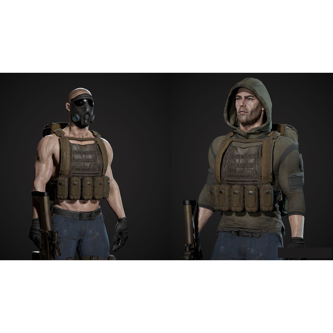 Survivor Man and Lady 3D Model – Low Poly Game Ready Character with PBR Textures - View 18