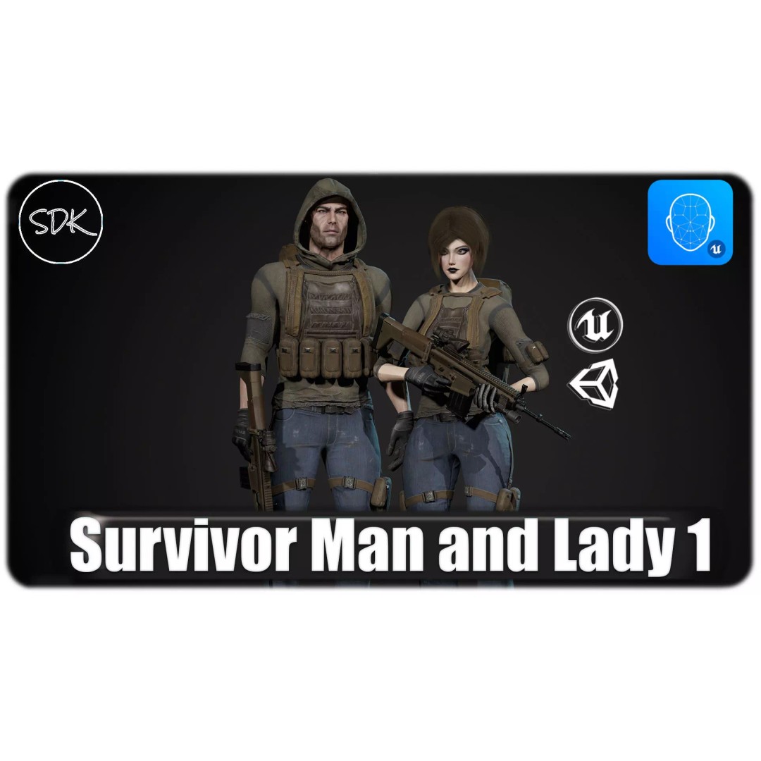 Survivor Man and Lady 3D Model – Low Poly Game Ready Character with PBR Textures - View 2