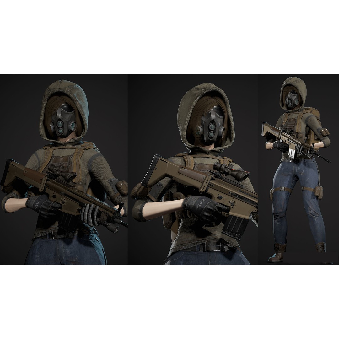 Survivor Man and Lady 3D Model – Low Poly Game Ready Character with PBR Textures - View 4