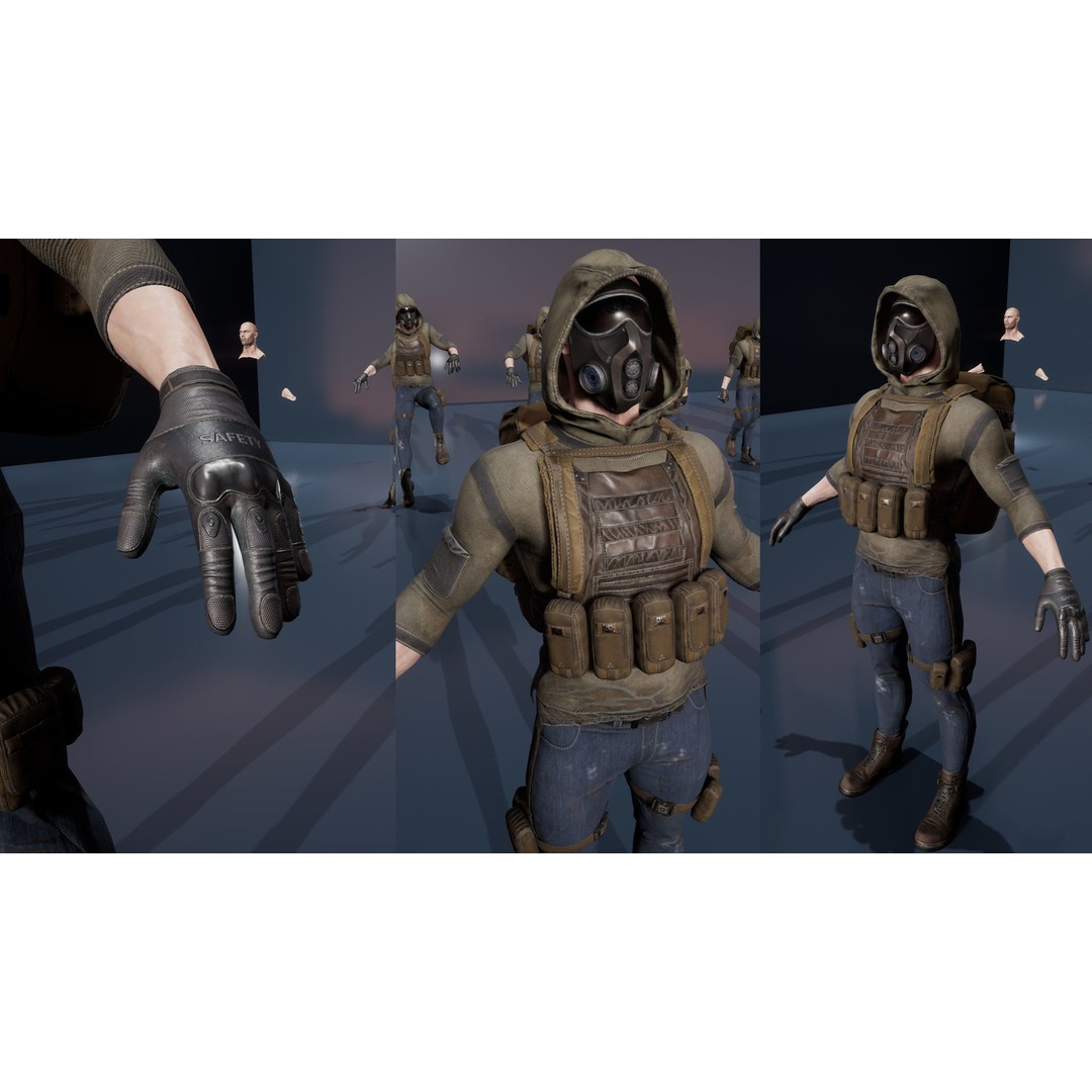 Survivor Man and Lady 3D Model – Low Poly Game Ready Character with PBR Textures - View 40