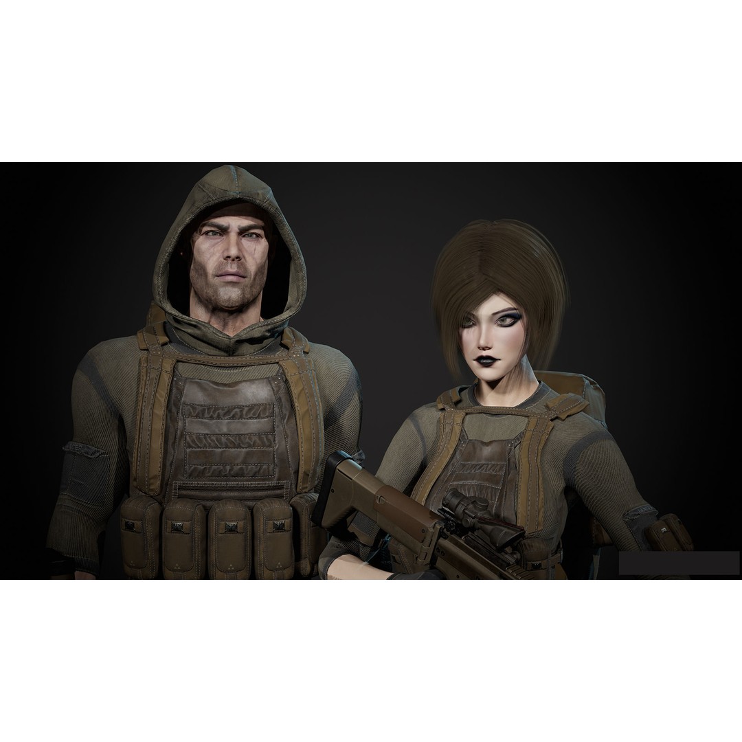 Survivor Man and Lady 3D Model – Low Poly Game Ready Character with PBR Textures - View 5