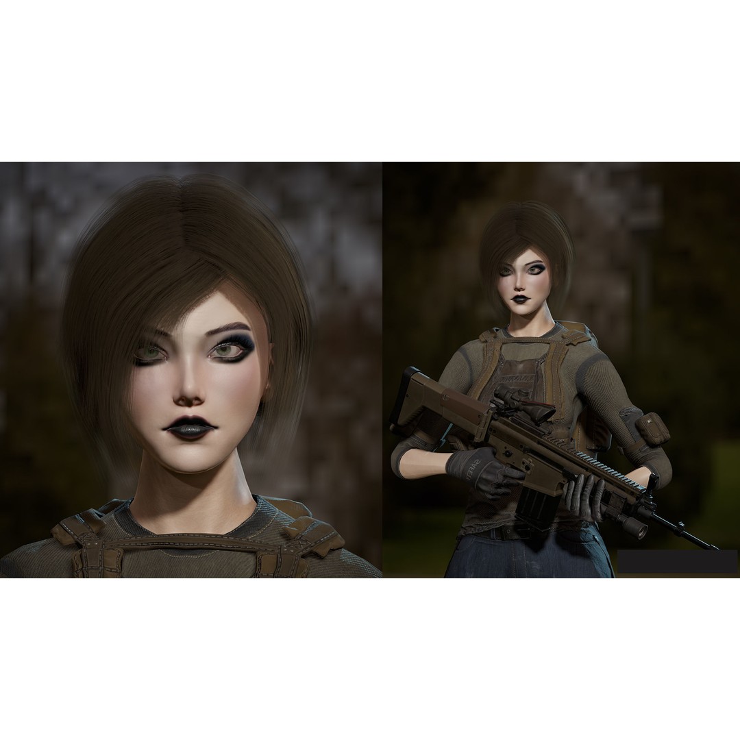 Survivor Man and Lady 3D Model – Low Poly Game Ready Character with PBR Textures - View 6