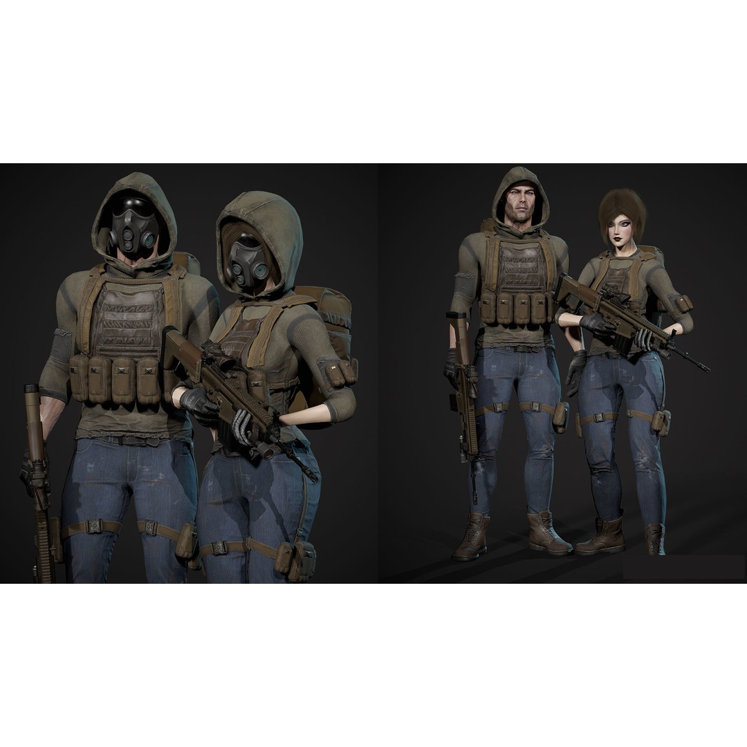 Survivor Man and Lady 3D Model – Low Poly Game Ready Character with PBR Textures - View 8