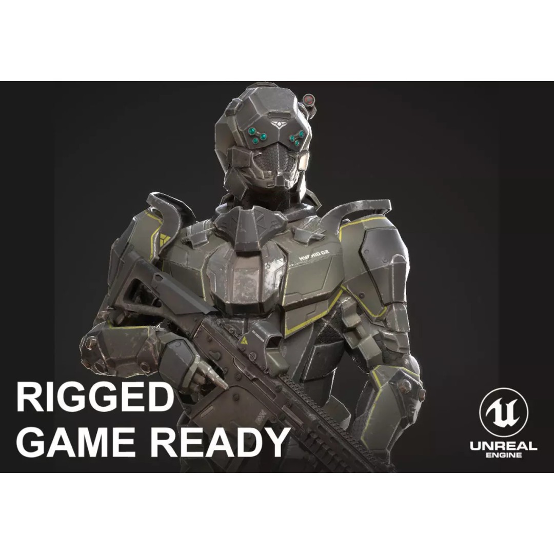 Sci-Fi Soldier 3D Model – Low Poly Rigged Character, FBX - View 2