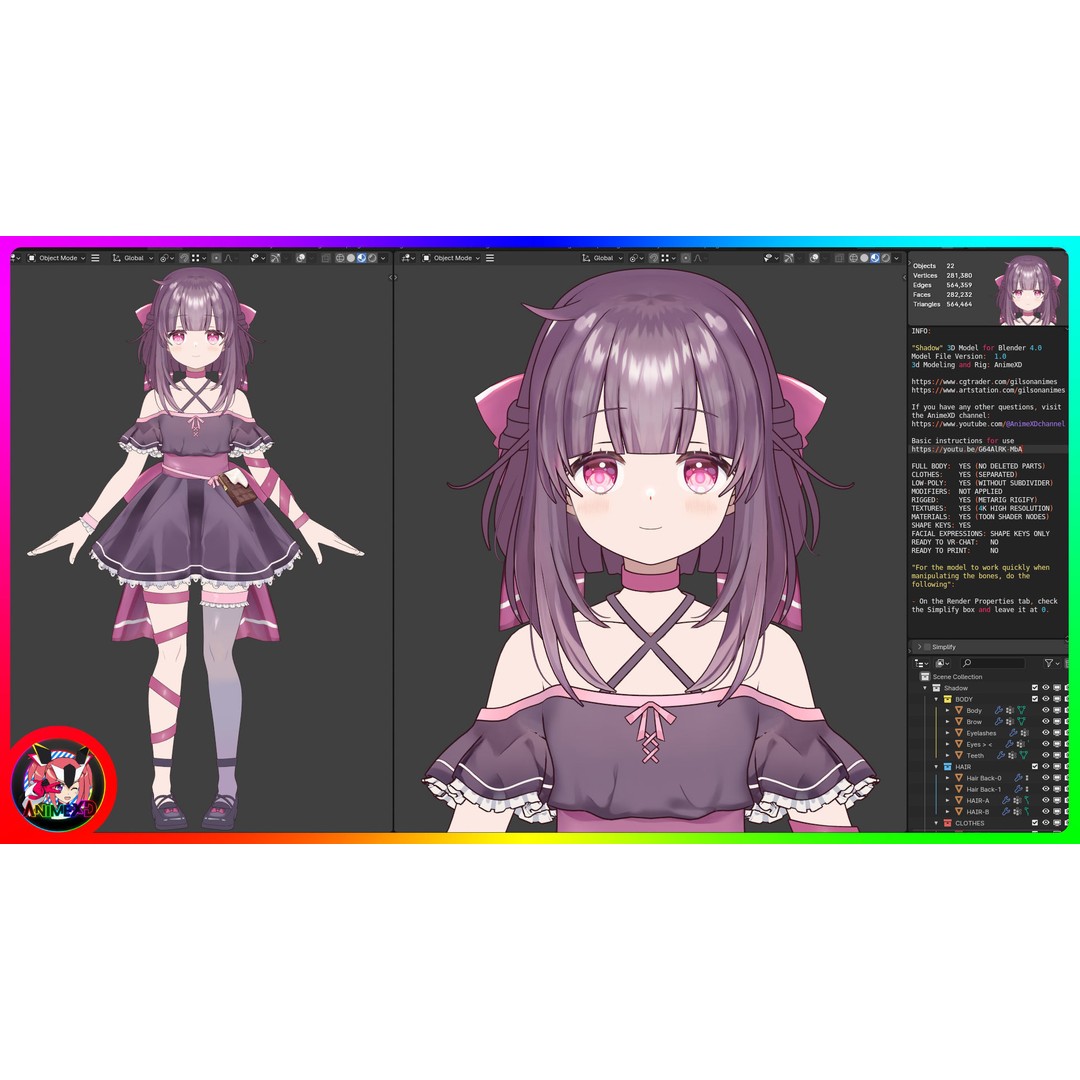 Shadow 3D Model – Anime Character, Rigged for Blender - View 3