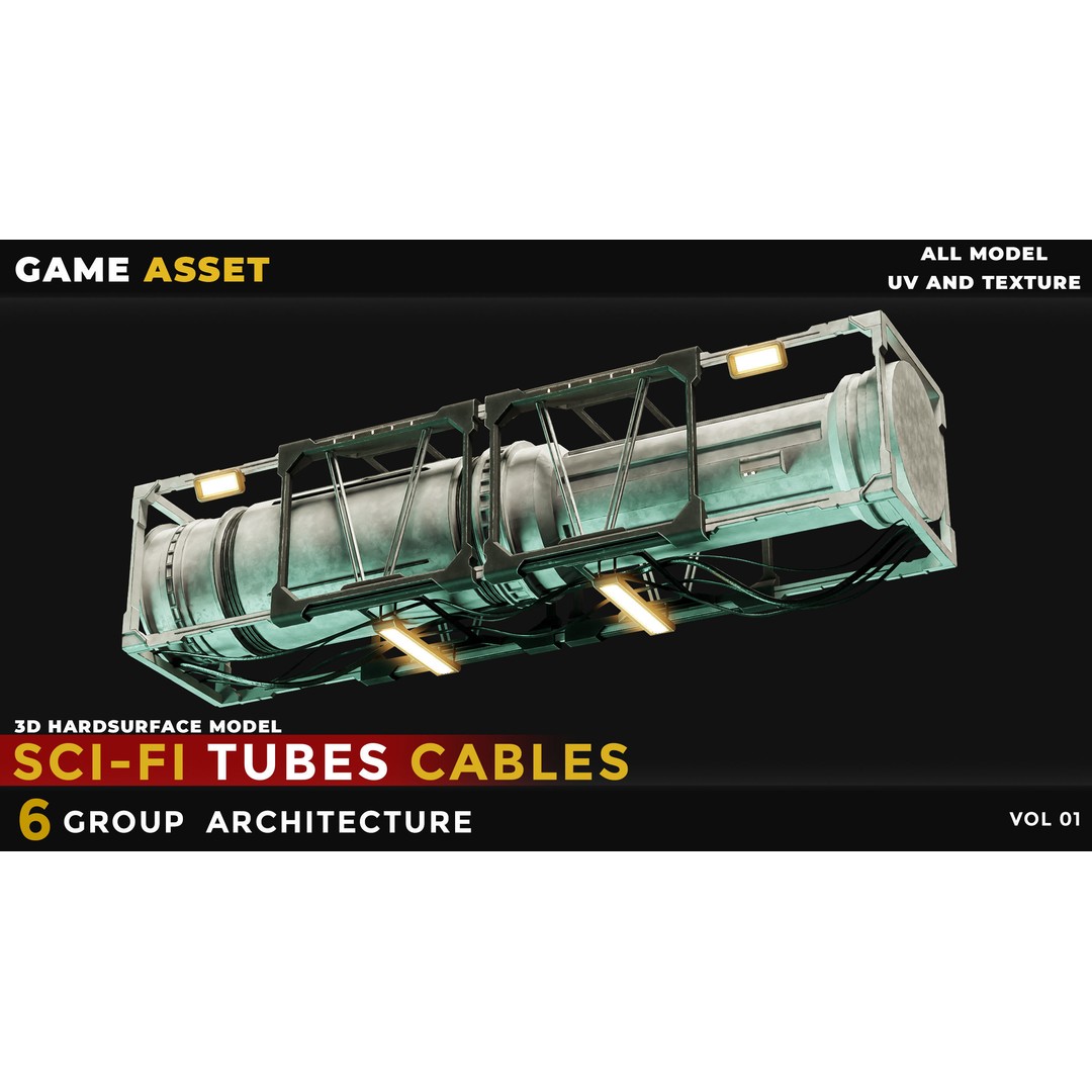 Sci-Fi Tubes Cables 3D Model – Low Poly PBR Game Asset, Blender, FBX - View 10