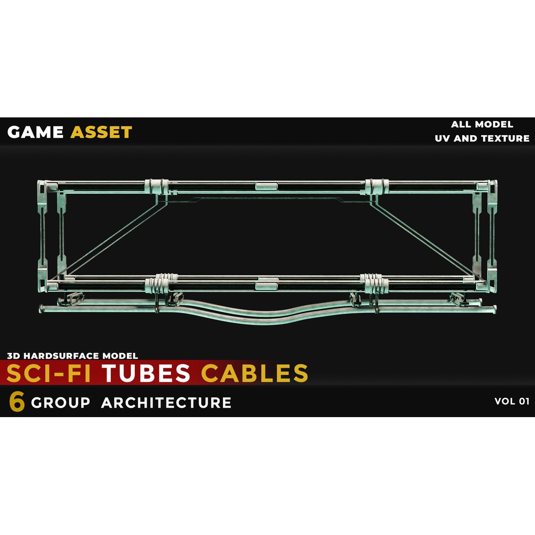 Sci-Fi Tubes Cables 3D Model – Low Poly PBR Game Asset, Blender, FBX - View 11