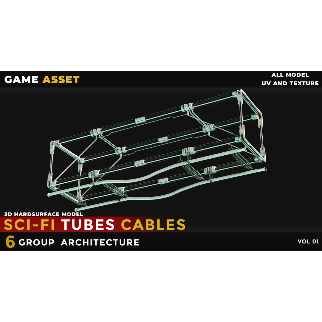 Sci-Fi Tubes Cables 3D Model – Low Poly PBR Game Asset, Blender, FBX - View 12