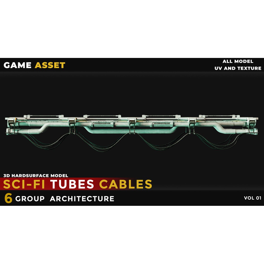 Sci-Fi Tubes Cables 3D Model – Low Poly PBR Game Asset, Blender, FBX - View 13