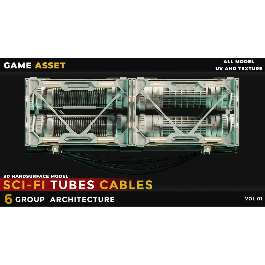 Sci-Fi Tubes Cables 3D Model – Low Poly PBR Game Asset, Blender, FBX - View 3
