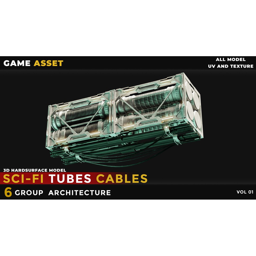 Sci-Fi Tubes Cables 3D Model – Low Poly PBR Game Asset, Blender, FBX - View 4