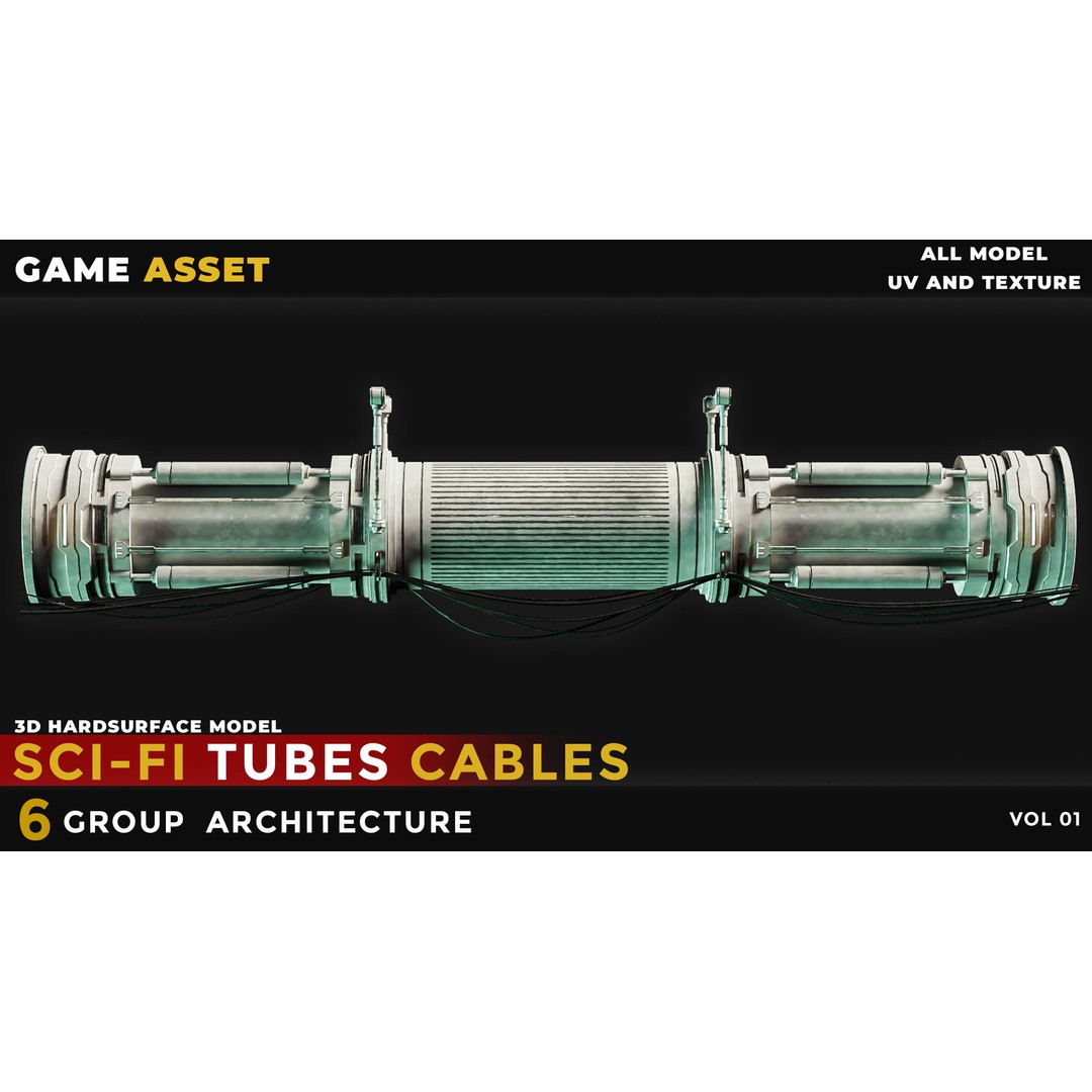 Sci-Fi Tubes Cables 3D Model – Low Poly PBR Game Asset, Blender, FBX - View 5