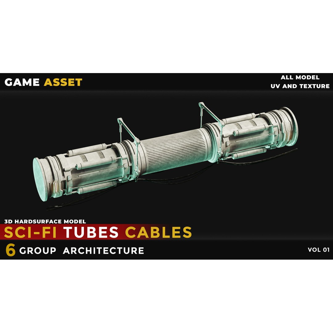 Sci-Fi Tubes Cables 3D Model – Low Poly PBR Game Asset, Blender, FBX - View 6