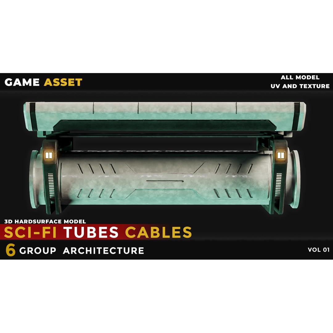 Sci-Fi Tubes Cables 3D Model – Low Poly PBR Game Asset, Blender, FBX - View 7