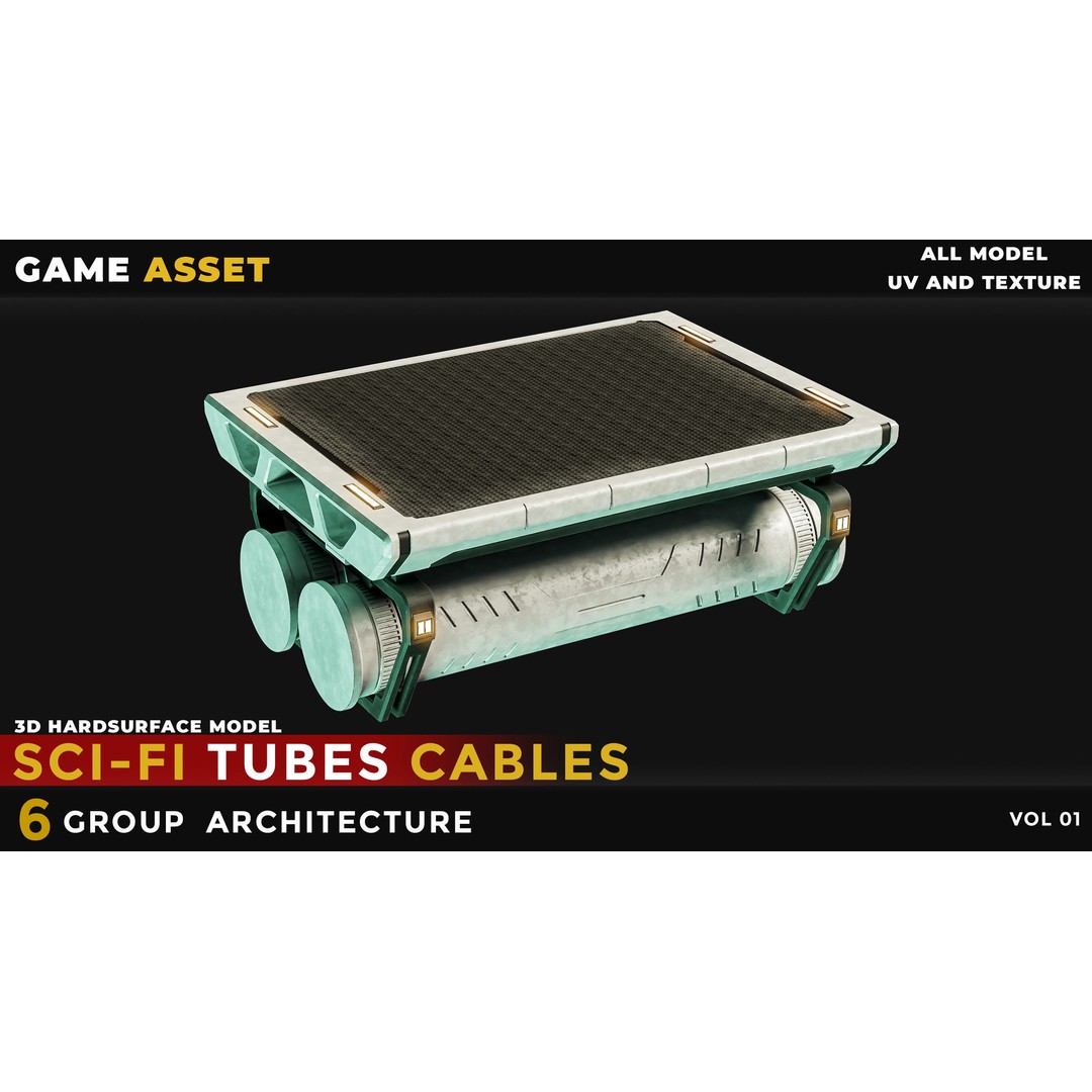 Sci-Fi Tubes Cables 3D Model – Low Poly PBR Game Asset, Blender, FBX - View 8