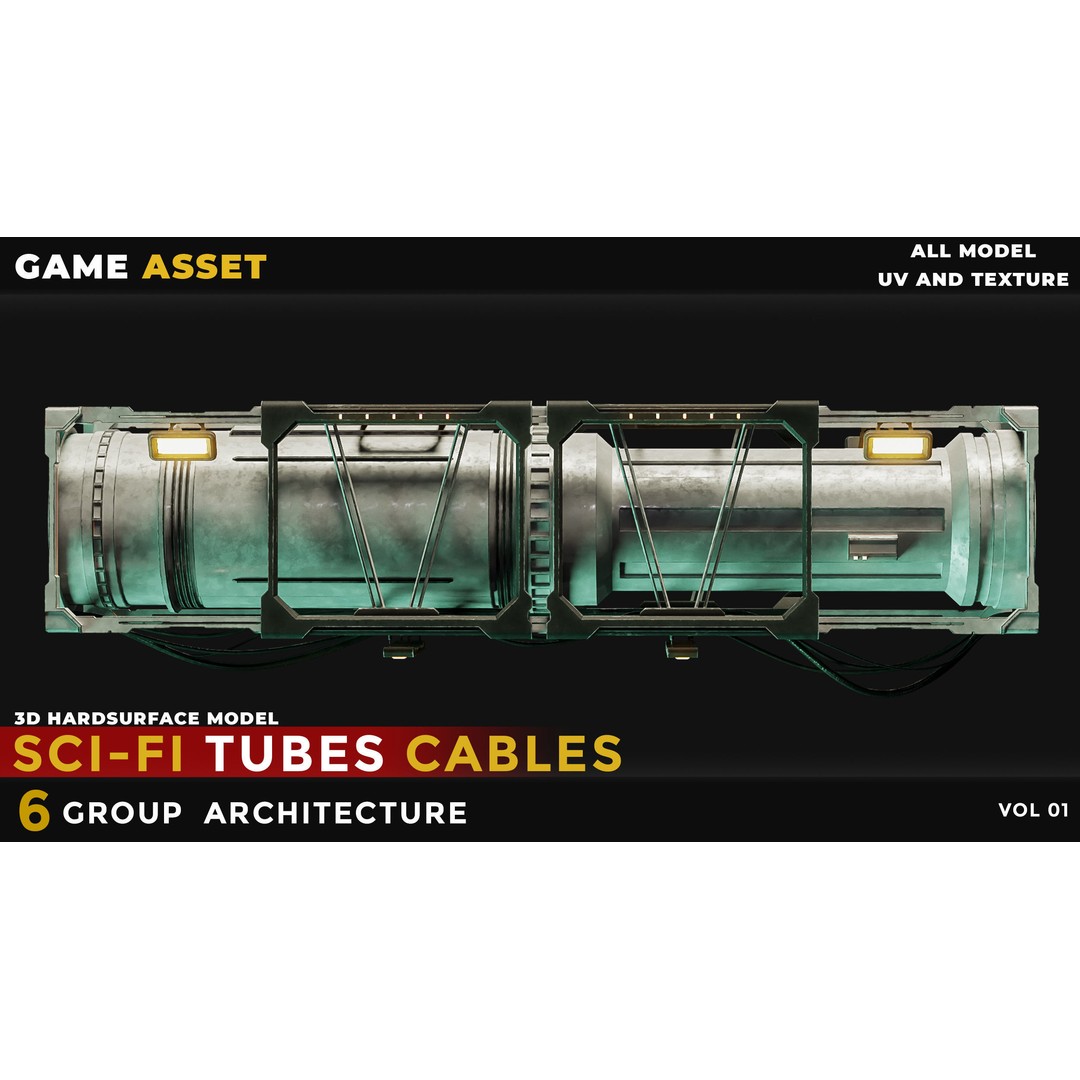 Sci-Fi Tubes Cables 3D Model – Low Poly PBR Game Asset, Blender, FBX - View 9
