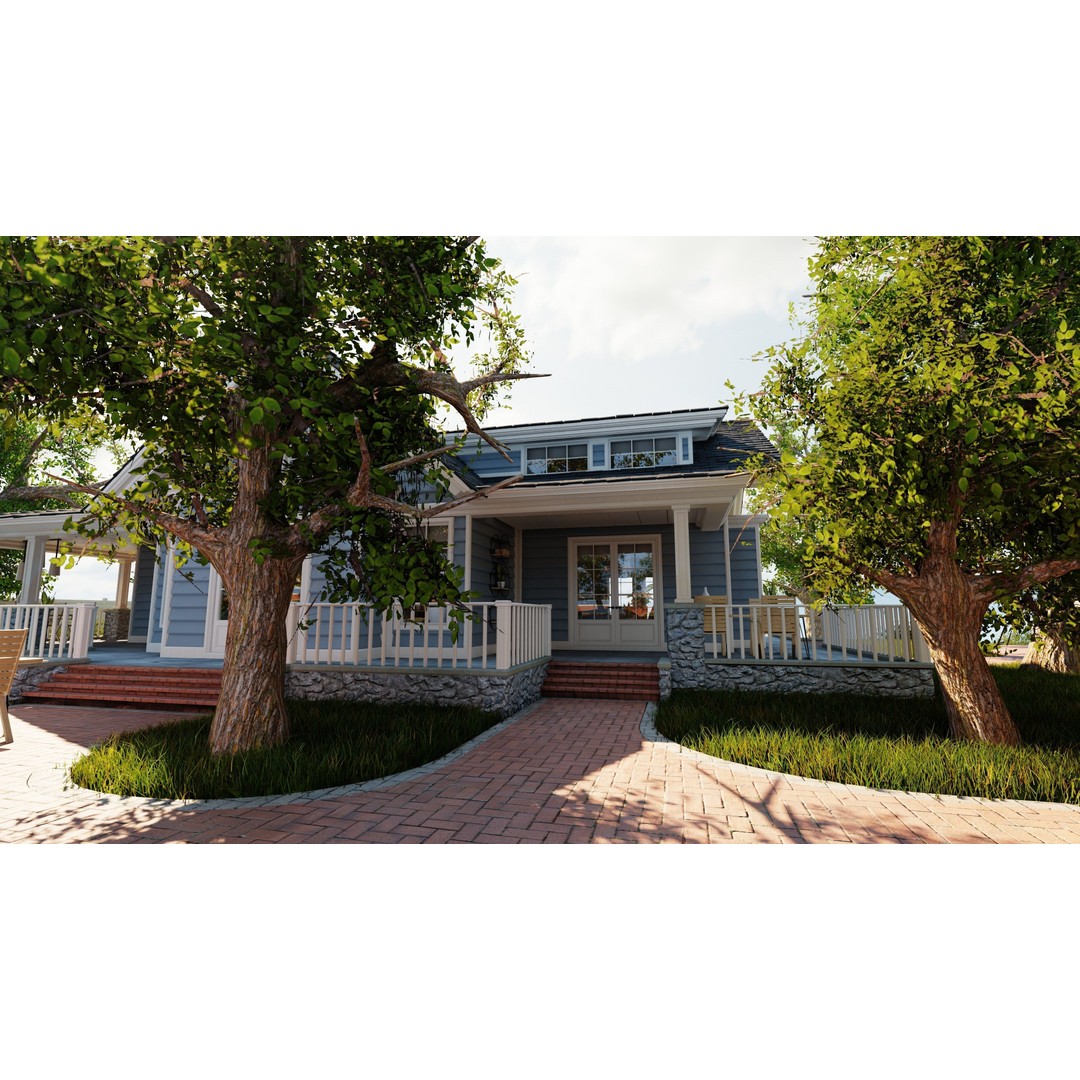 Classic Porch House 3D Model – Low Poly Game Asset, Blender, FBX - View 13