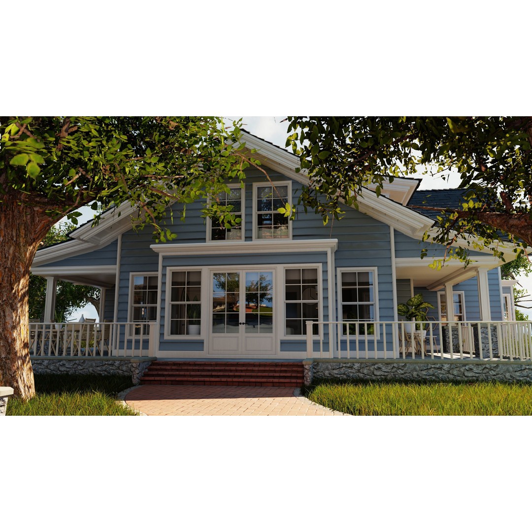 Classic Porch House 3D Model – Low Poly Game Asset, Blender, FBX - View 16
