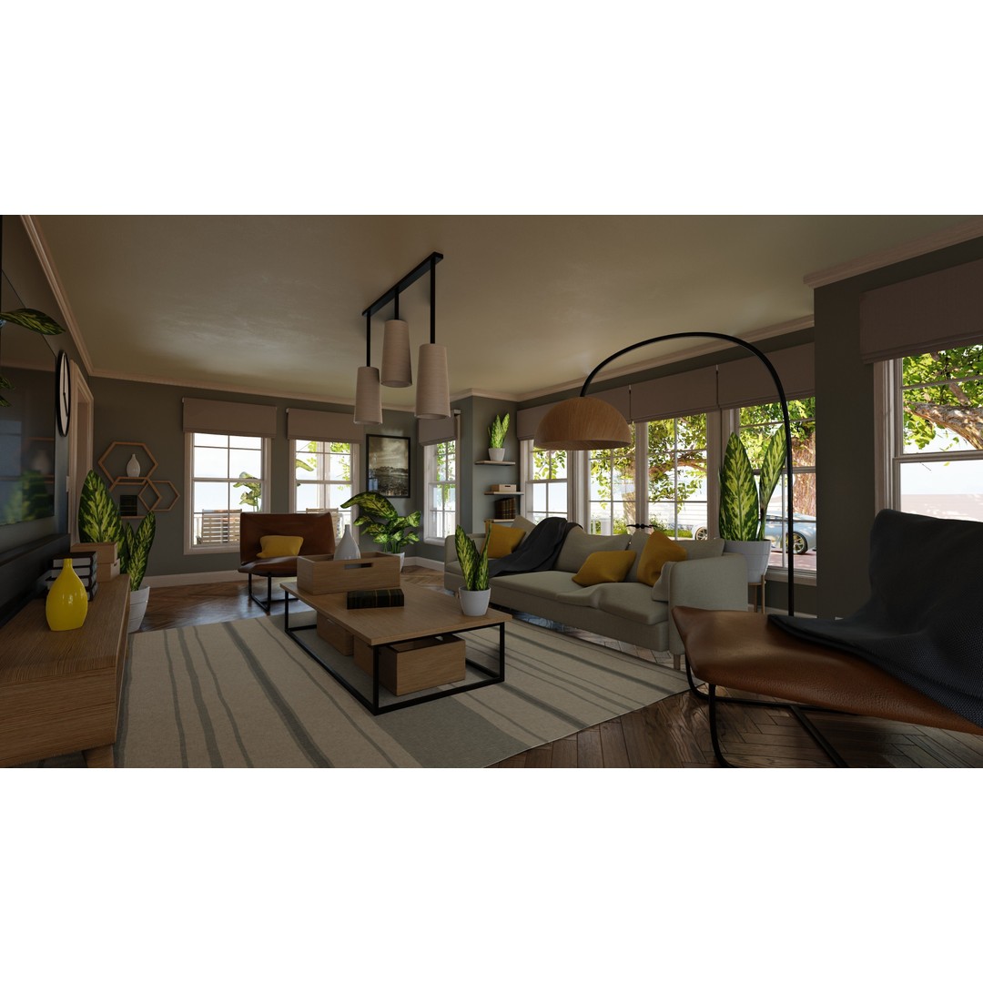 Classic Porch House 3D Model – Low Poly Game Asset, Blender, FBX - View 17