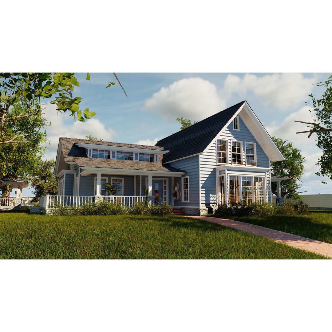 Classic Porch House 3D Model – Low Poly Game Asset, Blender, FBX - View 3