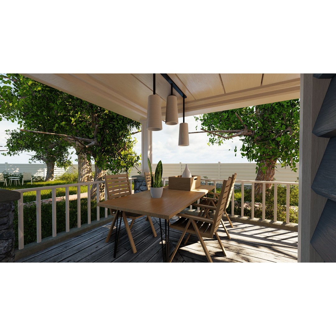 Classic Porch House 3D Model – Low Poly Game Asset, Blender, FBX - View 31