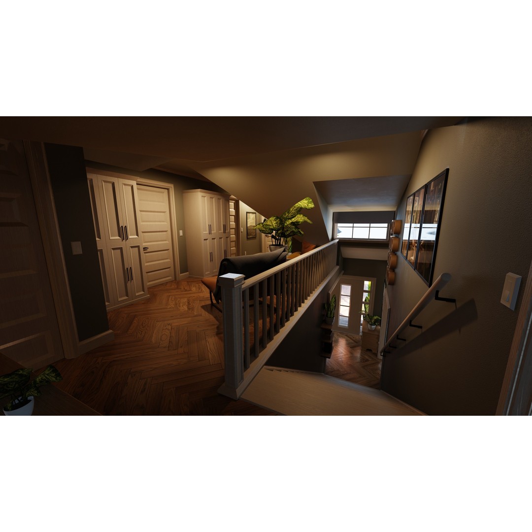 Classic Porch House 3D Model – Low Poly Game Asset, Blender, FBX - View 41