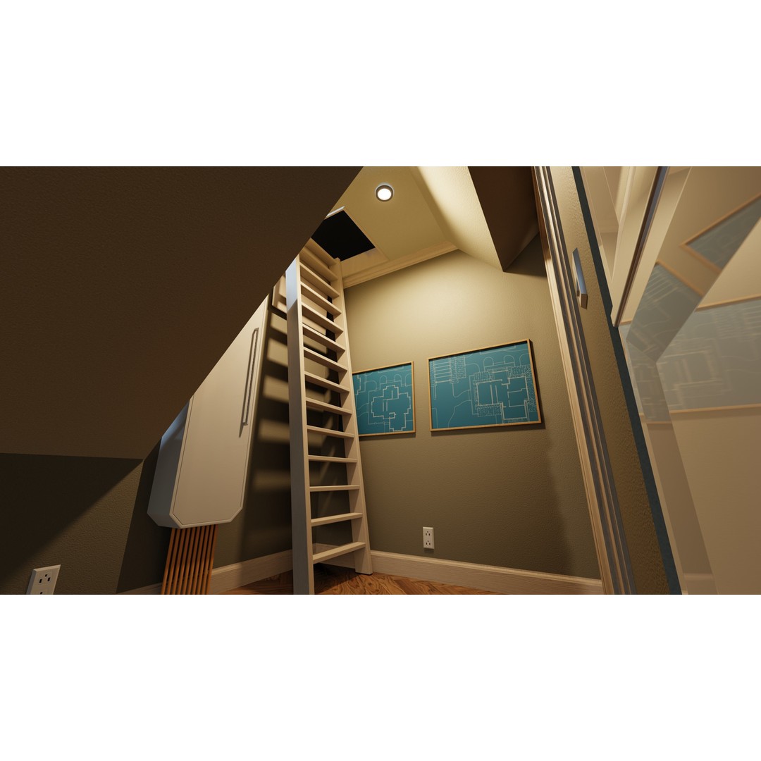 Classic Porch House 3D Model – Low Poly Game Asset, Blender, FBX - View 45