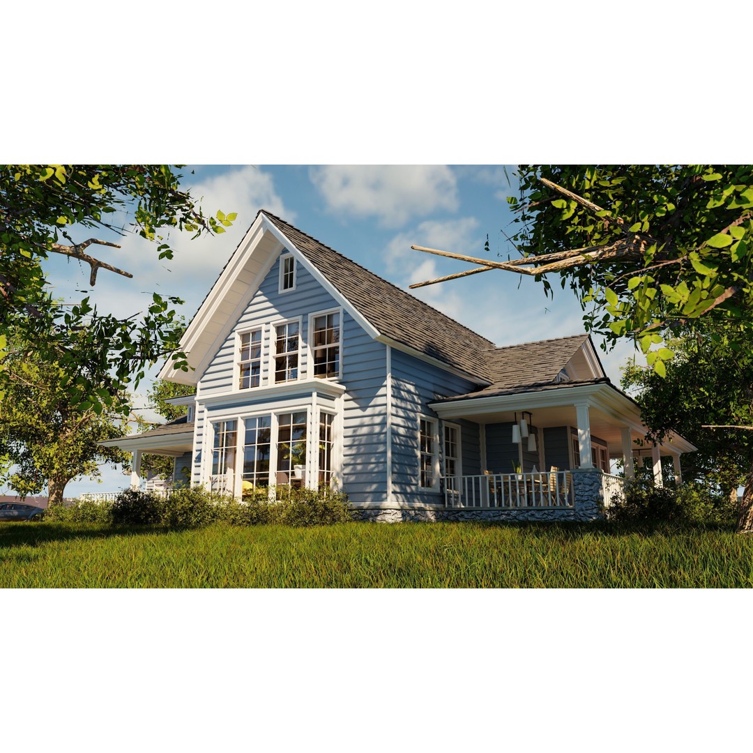 Classic Porch House 3D Model – Low Poly Game Asset, Blender, FBX - View 5