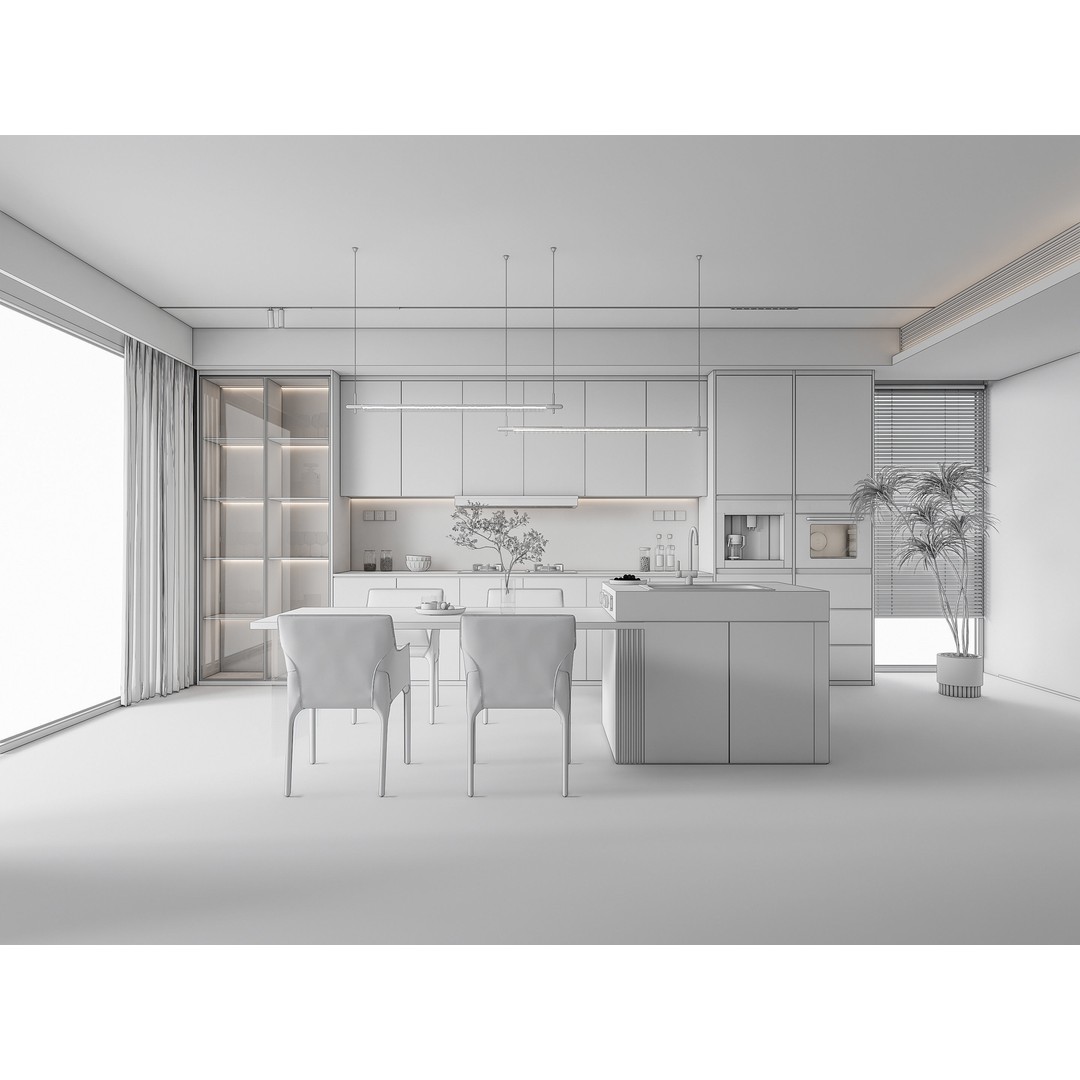 Modern Kitchen 3D Model – Photorealistic Interior, FBX, Blender