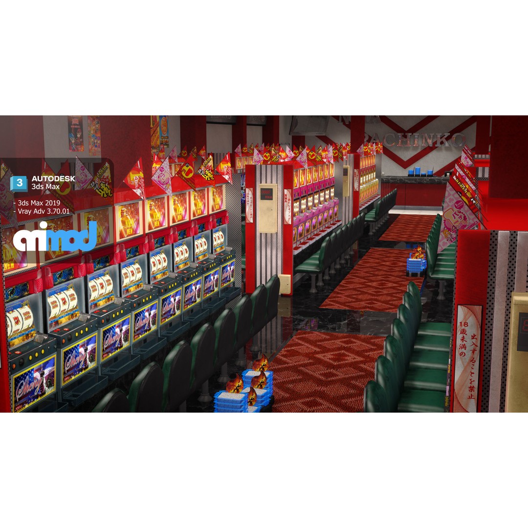 Pachinko Game Center 3D Model – High Poly Textured Asset, FBX - View 3